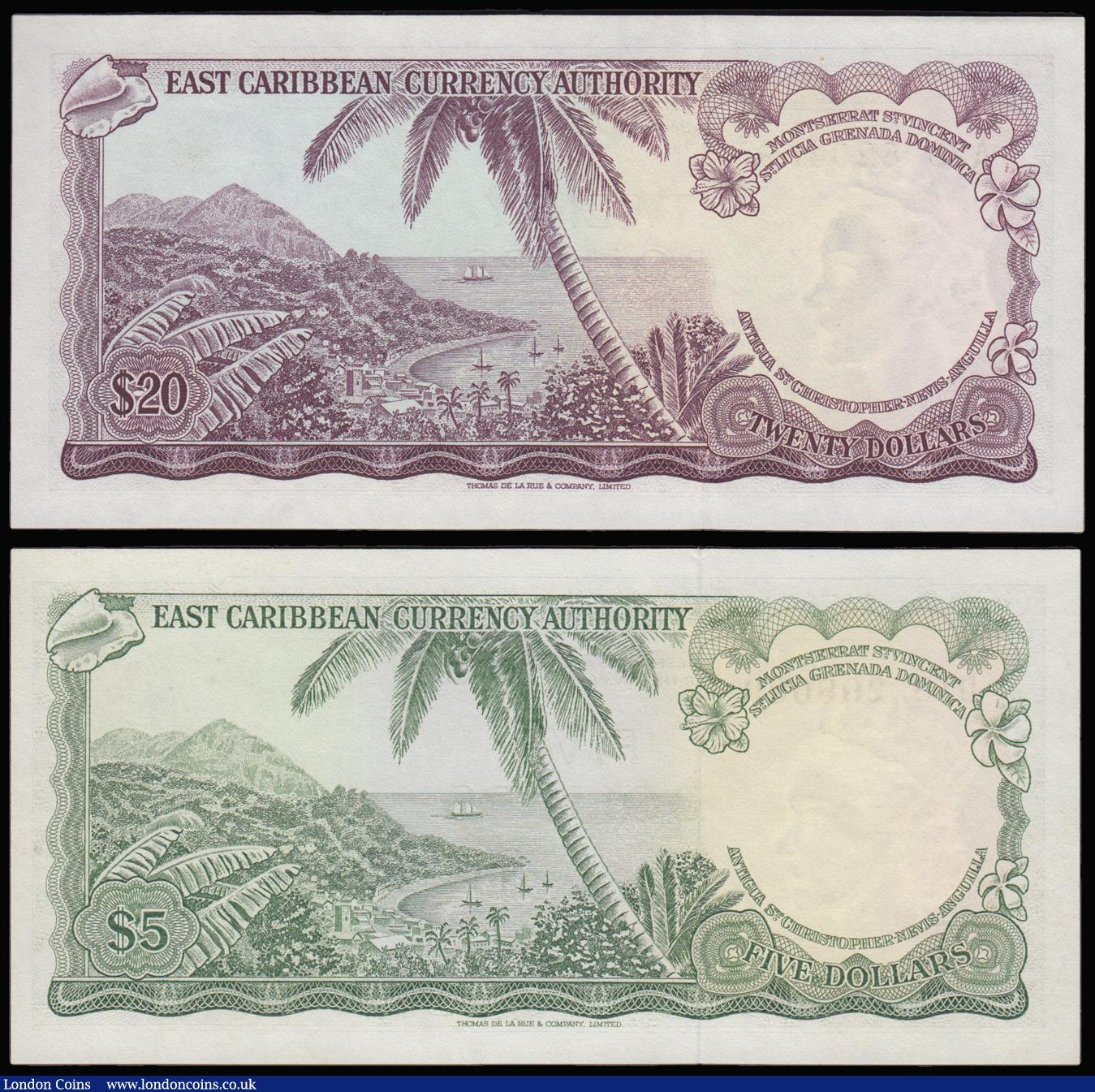 London Coins : A183 : Lot 86 : East Caribbean States (2) including 20 Dollars   Pick 15i serial number A28 820459 and Five Dollars ...