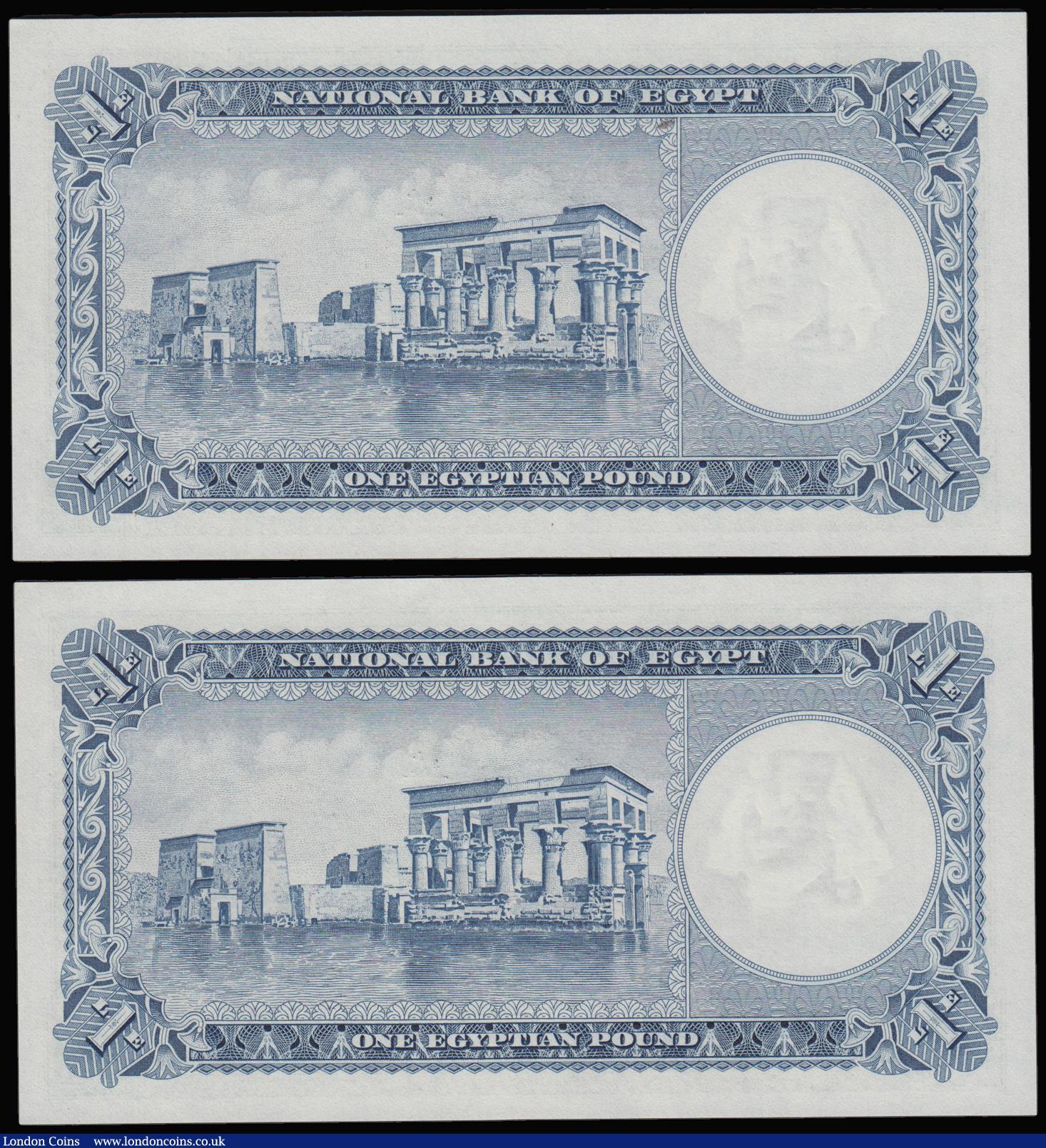 London Coins : A183 : Lot 87 : Egypt 1 Pound 1957 blue and lilac Pick 30 (2 consecutives) Unc 