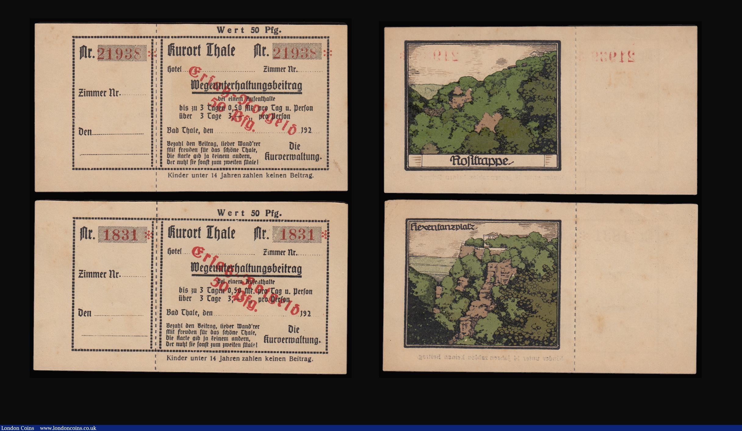London Coins : A183 : Lot 91 : Germany 50 Pfennig Thale Notgeld in mixed grades (5) printed entertainment tickets with red and gree...