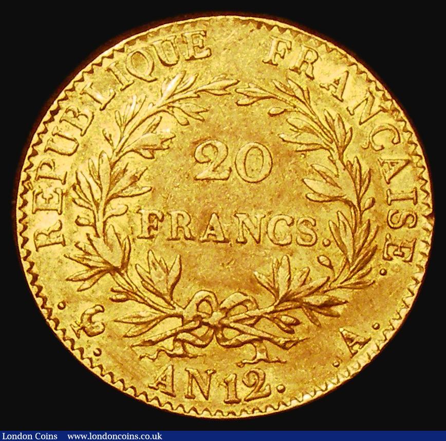 London Coins : A183 : Lot 929 : France 20 Francs Gold An 12A, Paris Mint, Obverse legend NAPOLEON PREMIER CONSUL, KM#651 Good Fine