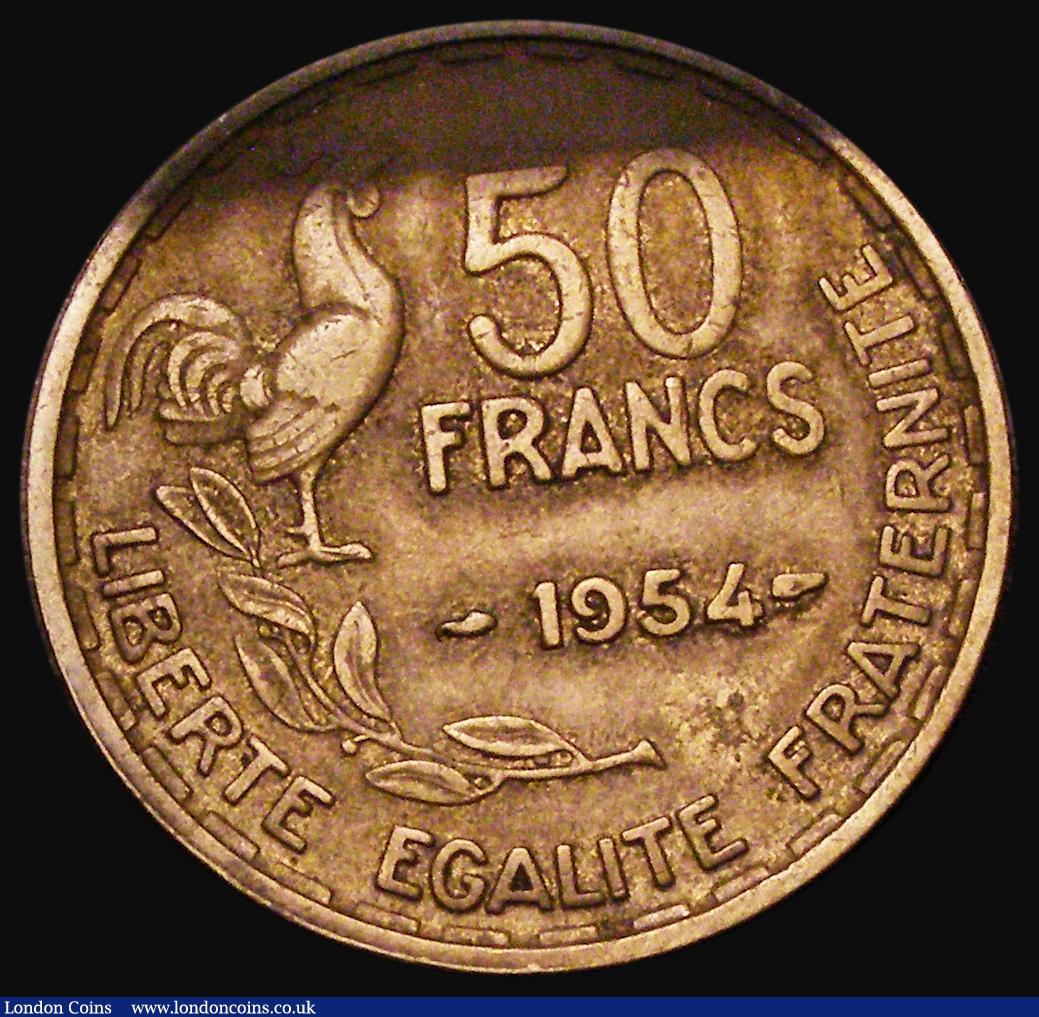 London Coins : A183 : Lot 936 : France 50 Francs 1954 KM#918.1 Fine with a toning area at the top of the reverse, scarce
