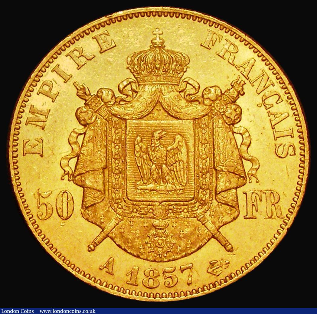 London Coins : A183 : Lot 938 : France 50 Francs Gold 1857A Paris Mint KM#785.1 GVF/NEF with some contact marks, the obverse with a ...