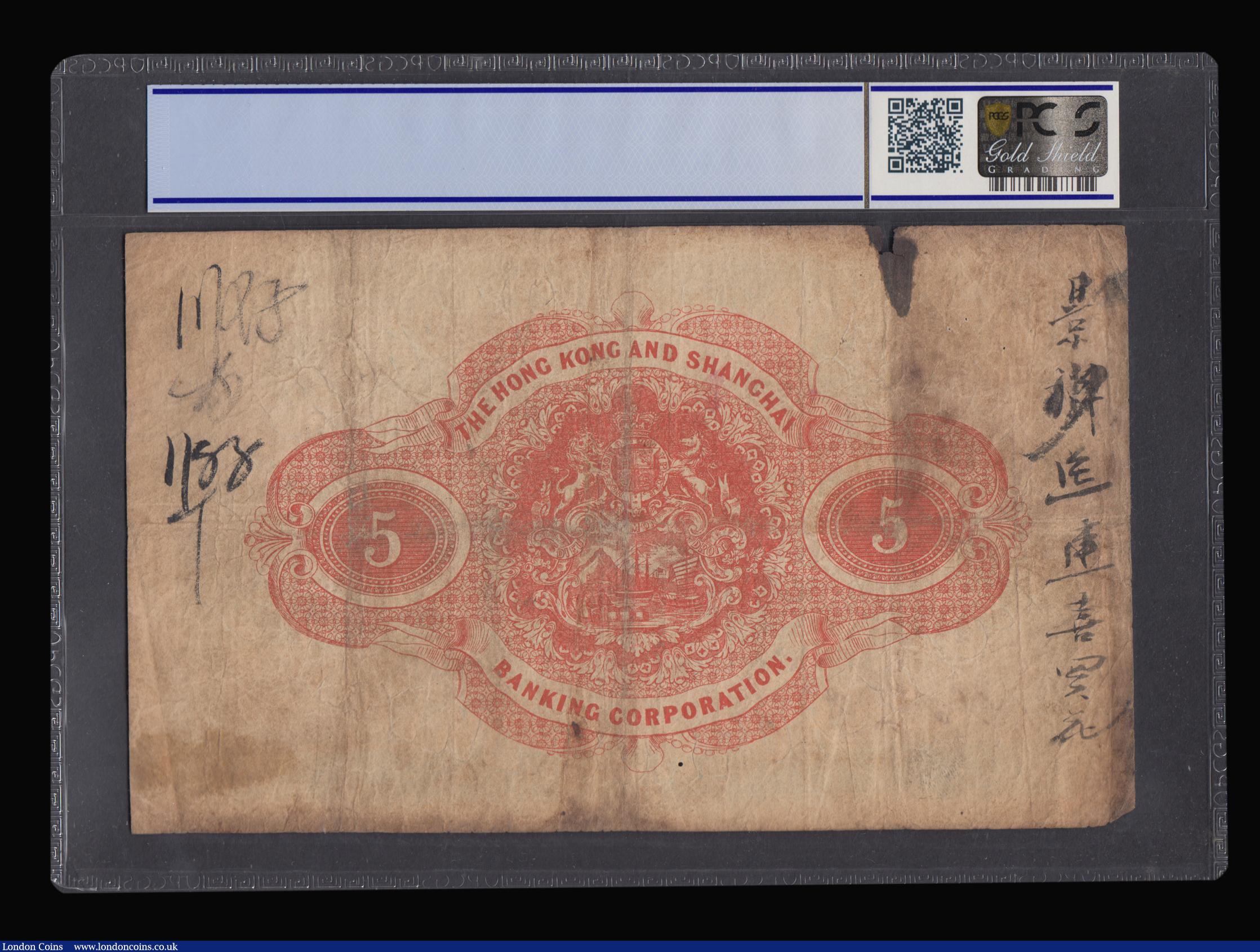 London Coins : A183 : Lot 98 : Hong Kong, The Hong Kong and Shanghai Banking Corporation 5 Dollars 1st March 1898 Pick 139 series 5...