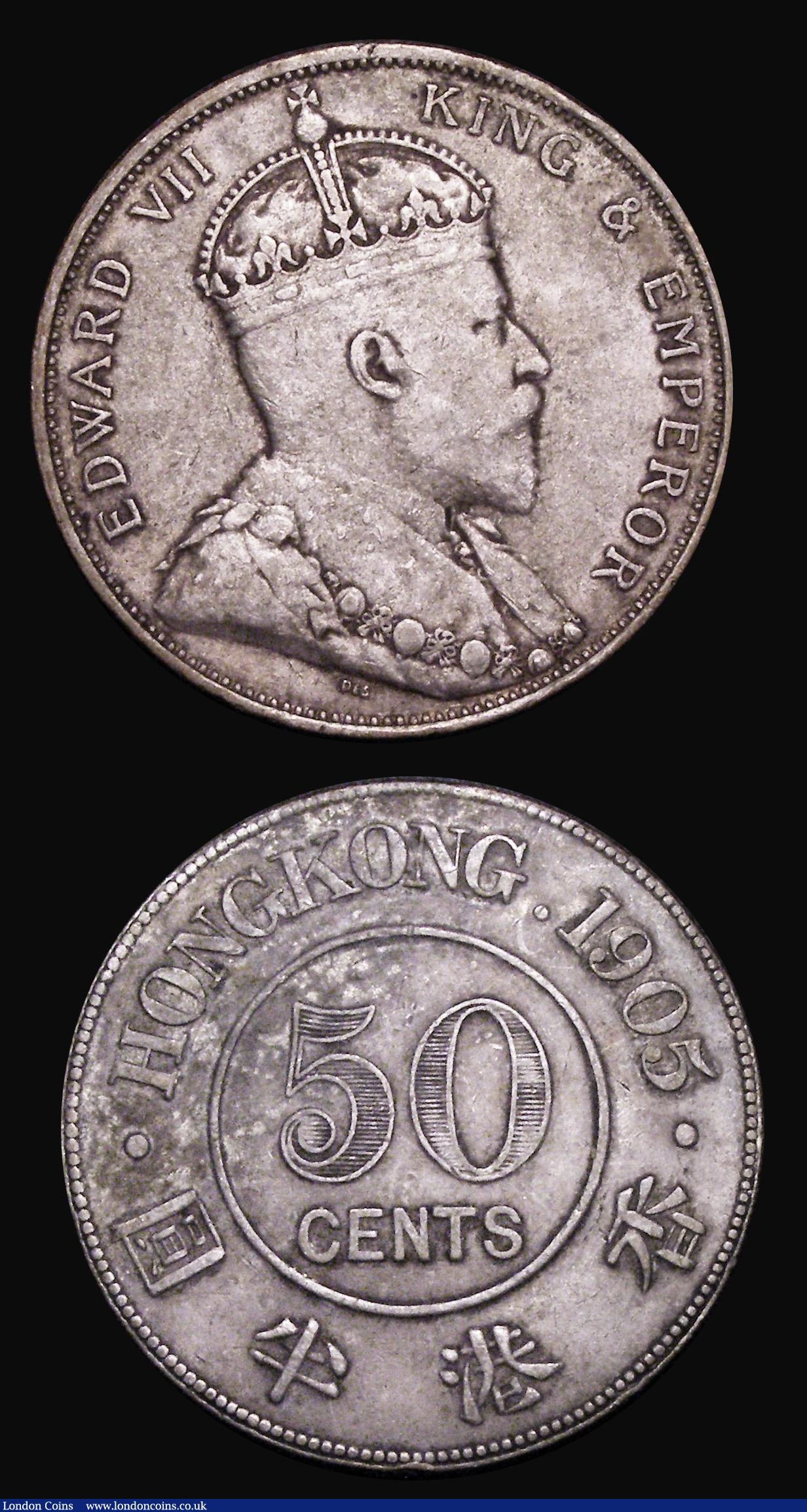 London Coins : A183 : Lot 982 : Hong Kong 50 Cents (2) 1893 KM#9.1  VG/NVG, 1905 KM#15 Fine, the reverse with a slightly uneven tone