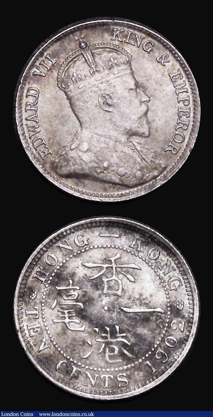 London Coins : A183 : Lot 987 : Hong Kong Ten Cents 1902 (2) KM#13 A/UNC with gold tone, with some uneven darker tone on the reverse...