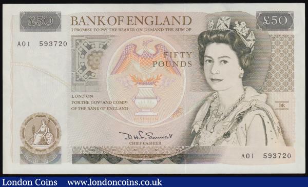 Fifty Pounds Somerset Duggleby B352 first run A01 593720 GEF-AU and scarce : English Banknotes : Auction 184 : Lot 113