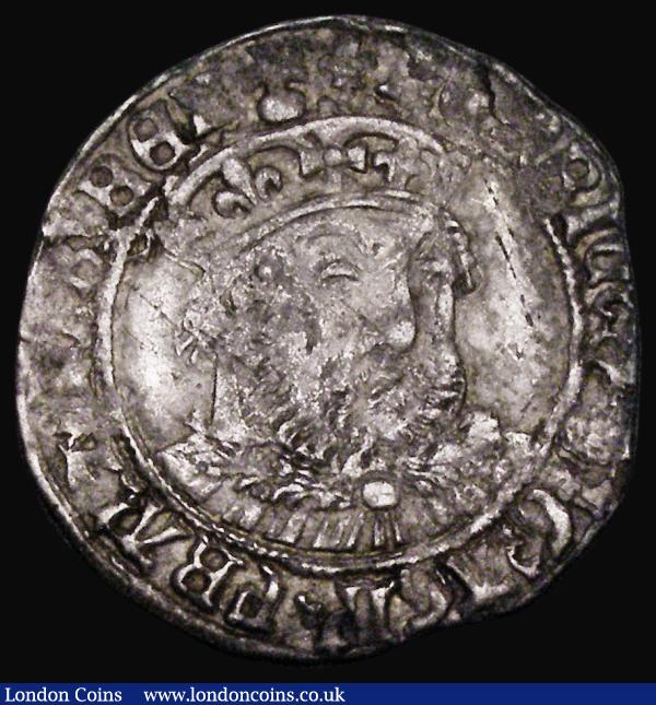 Groat Henry VIII Third Coinage, facing bust, annulets on inner circles on both sides, pellet in annulet in forks, S.2369 mintmark Lis, 2.48 grammes, Fine/Good Fine with an edge crack at 1 o'clock  : Hammered Coins : Auction 184 : Lot 1426