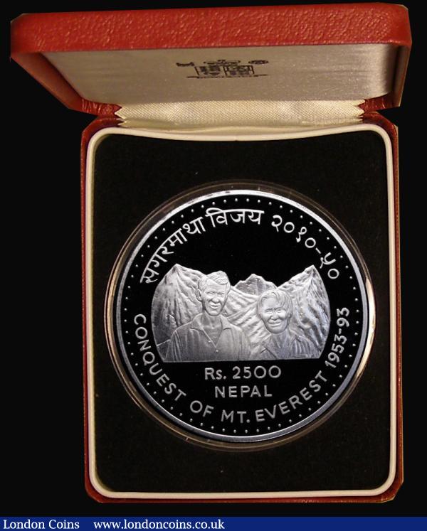 Nepal 2500 Rupees 1993 (VS2050) 40th Anniversary of the Conquest of Mount Everest 5oz. Silver Proof FDC in the Royal Mint box of issue with certificate : World Cased : Auction 184 : Lot 755
