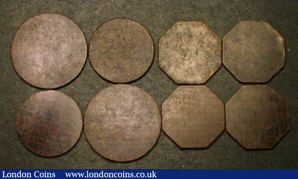 NAAFI Tokens (9) British Armed Forces One Penny 29mm round (2), British Armed Forces Halfpenny round 25mm (2), One Franc octagonal 24mm (2), Half Franc octagonal 24mm (3), Fine to VF : Tokens : Auction 184 : Lot 825