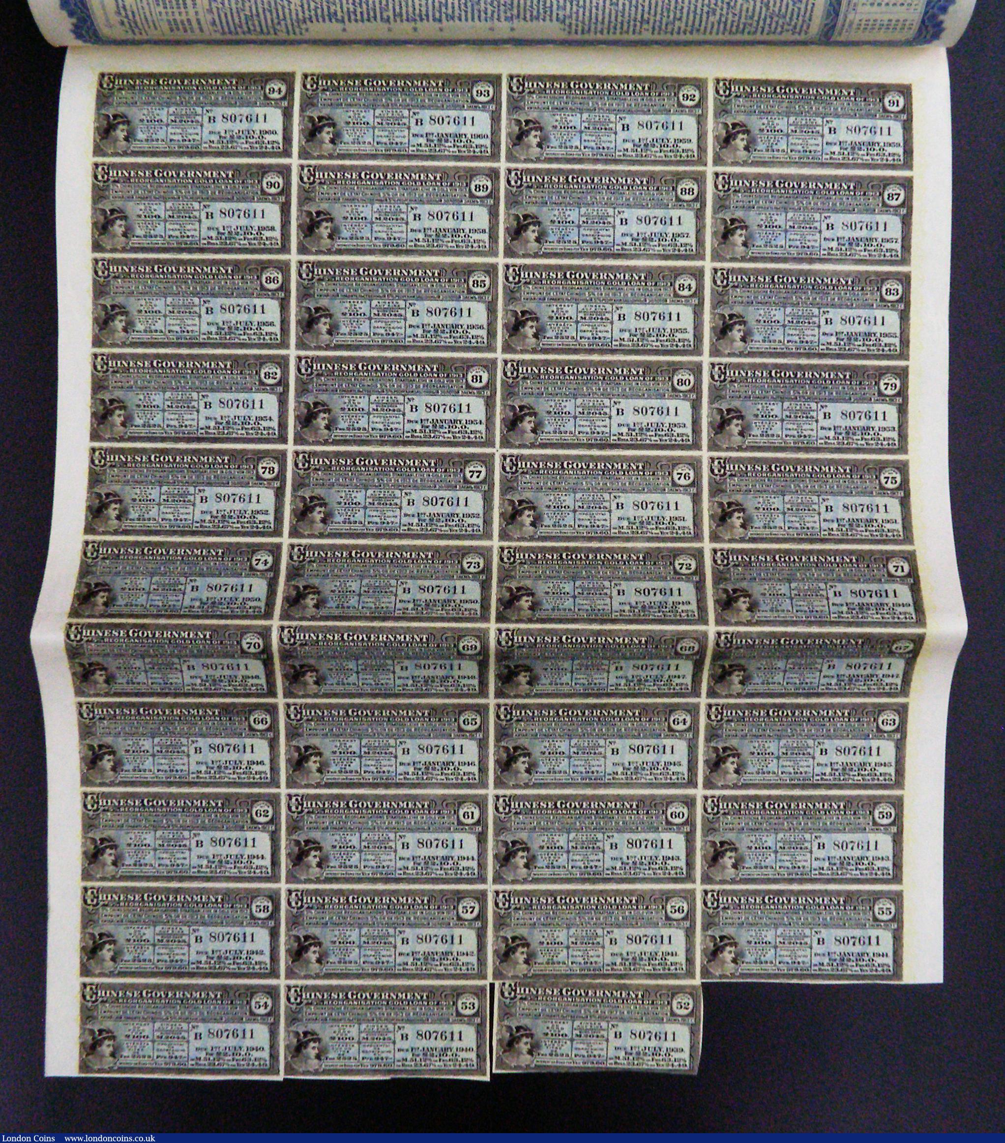 London Coins : A184 : Lot 10 : China, Chinese Government 1913 Reorganisation 5% Gold Loan, Bond for £100, Hong Kong and Shang...