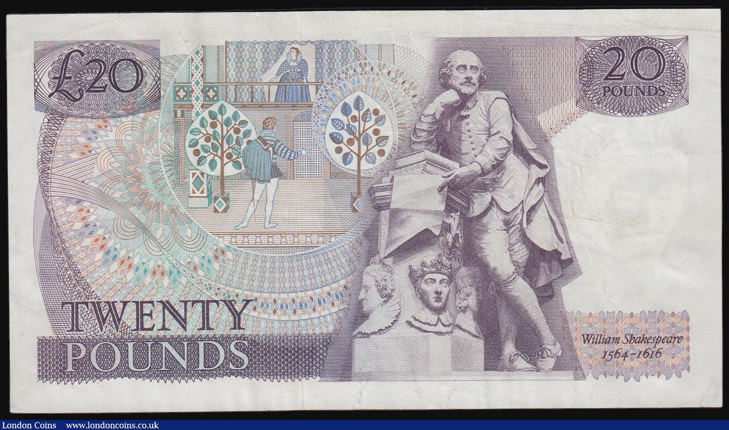 London Coins : A184 : Lot 102 : Twenty Pounds Fforde 1970 issue B318 serial number A02 241674 VF