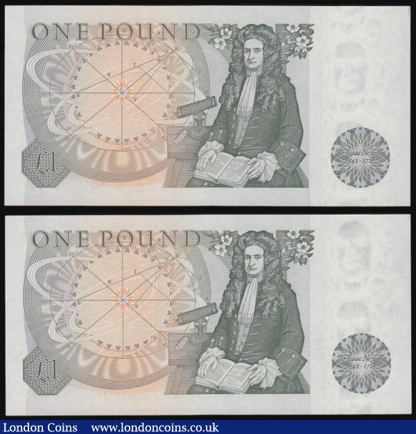 One Pounds Page 1978 Isaac Newton B337 First Run A01 (2 consecutives) A01 054140 and 140 Unc : English Banknotes : Auction 184 : Lot 104
