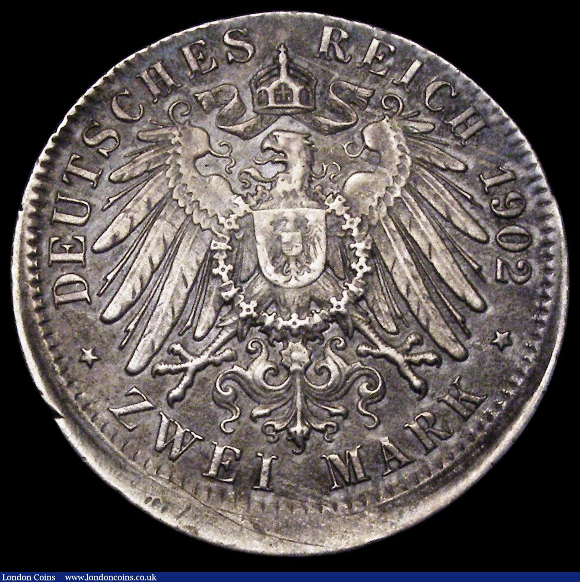 London Coins : A184 : Lot 1065 : Mint Error - Mis-Strike German States - Prussia Two Marks 1902A struck about 5% off centre with arou...