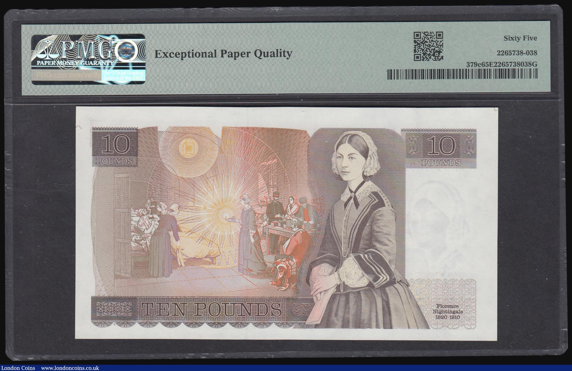 London Coins : A184 : Lot 108 : Ten Pounds Somerset, Florence Nightingale B348 AN01 065063 First series, GEM Uncirculated PMG 65EPQ