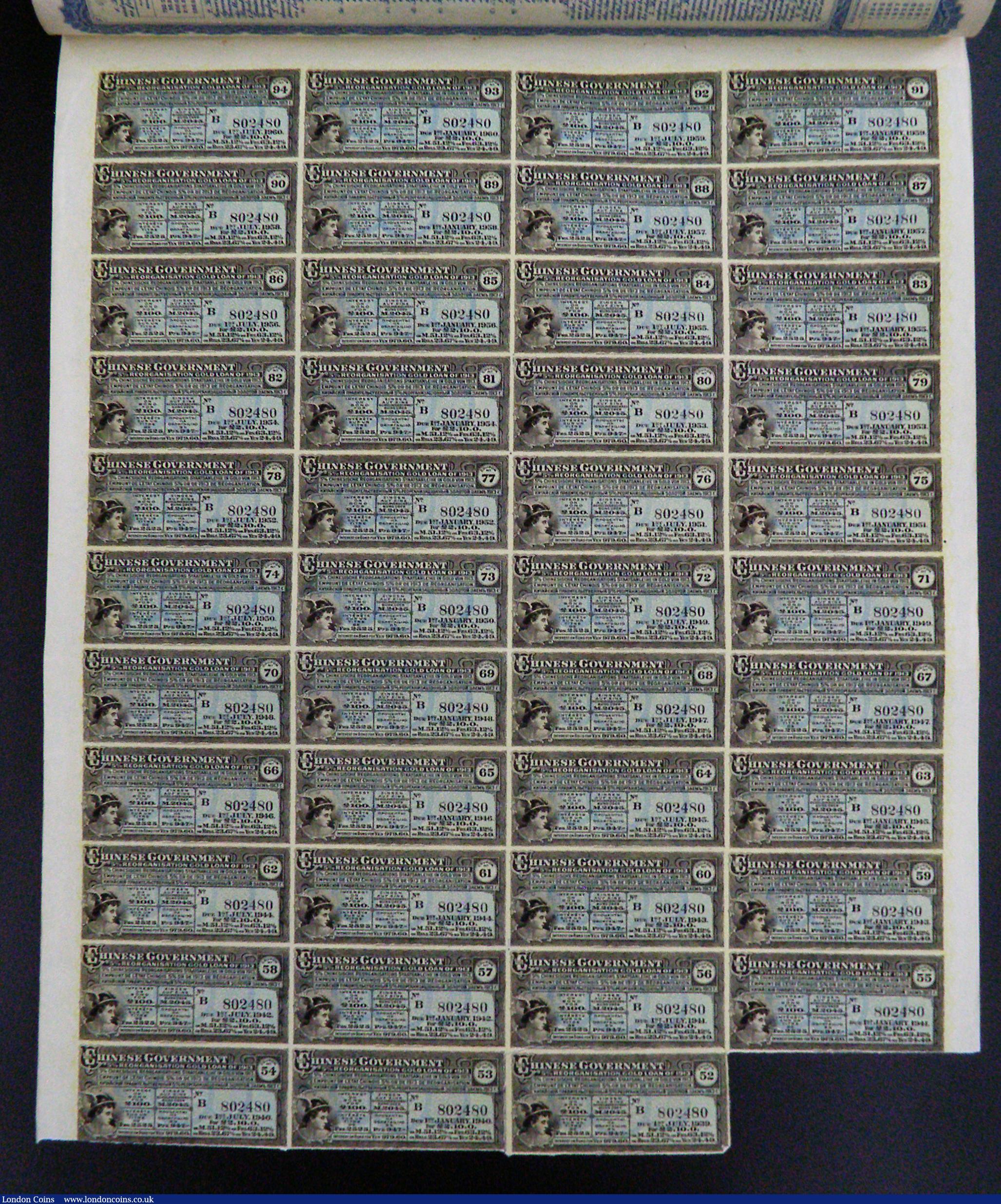 London Coins : A184 : Lot 11 : China, Chinese Government 1913 Reorganisation 5% Gold Loan, Bond for £100, Hong Kong and Shang...