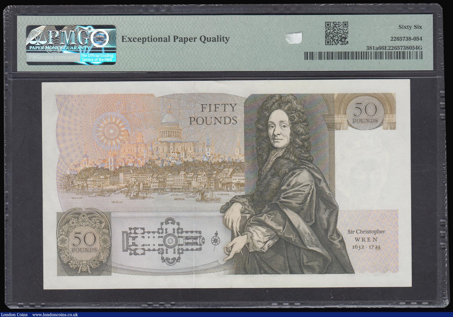 London Coins : A184 : Lot 111 : Fifty Pounds Somerset B352 issued 1981 Christopher Wren on reverse, A15 451967 Pick381a, PMG 66 EPQ ...