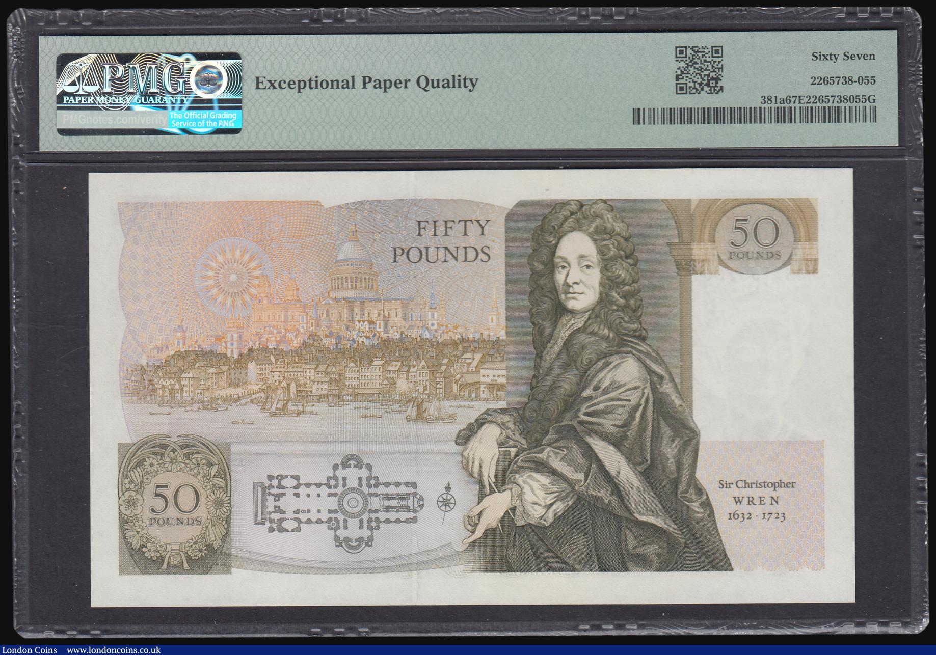 London Coins : A184 : Lot 112 : Fifty pounds Somerset B352 issued 1981 Christopher Wren on reverse, Pick381a, very first run A01 001...
