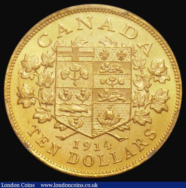 Canada Ten Dollars Gold 1914 KM#27 in a PCGS holder 'Canadian Gold Reserve' and graded MS63+ : World Coins : Auction 184 : Lot 1124