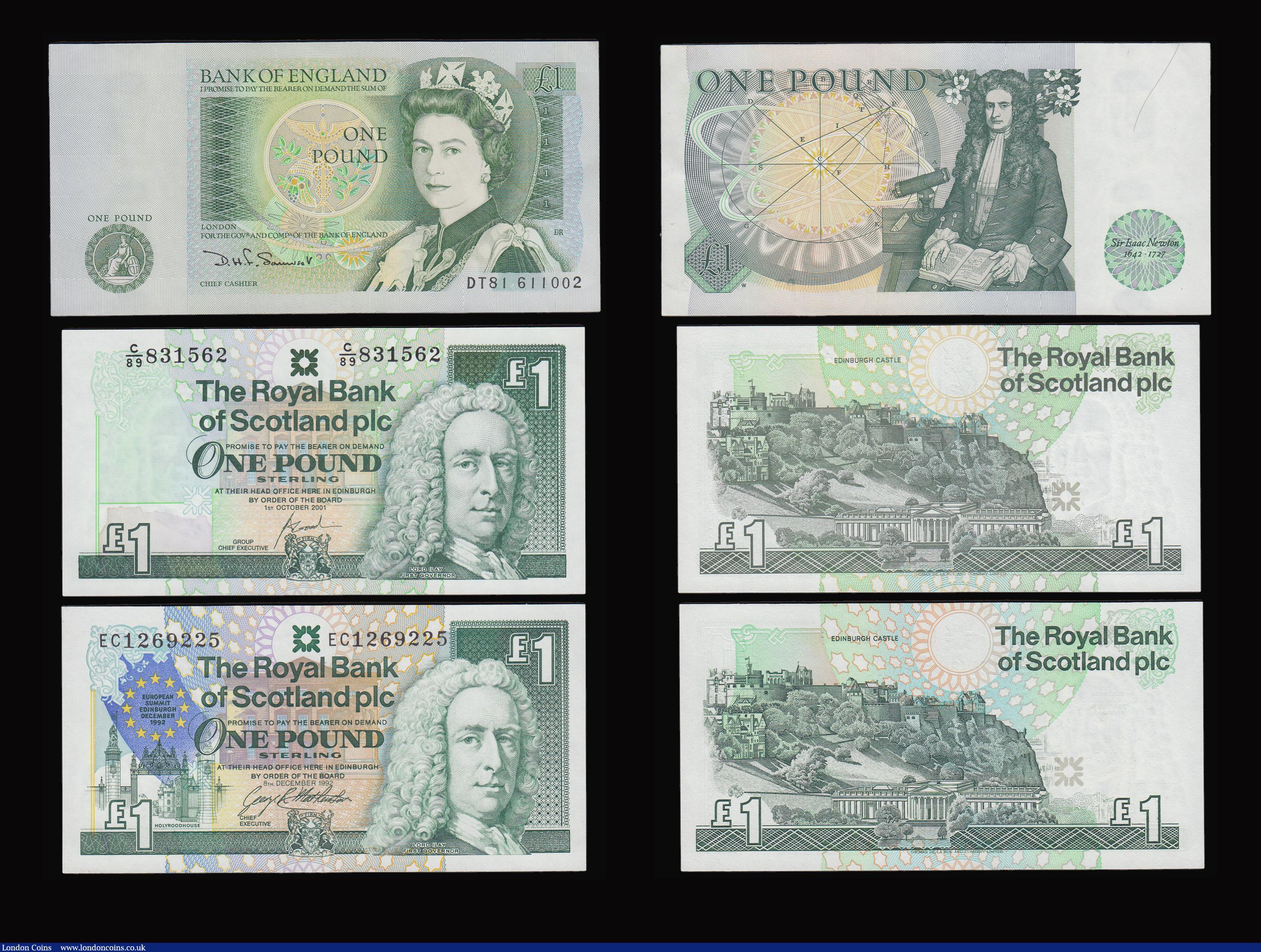 London Coins : A184 : Lot 114 : Five Pounds (3) Hollom L39 prefix B297 AU, Page 48D prefix B334 AU,  Gill B353 issued 1988 last seri...