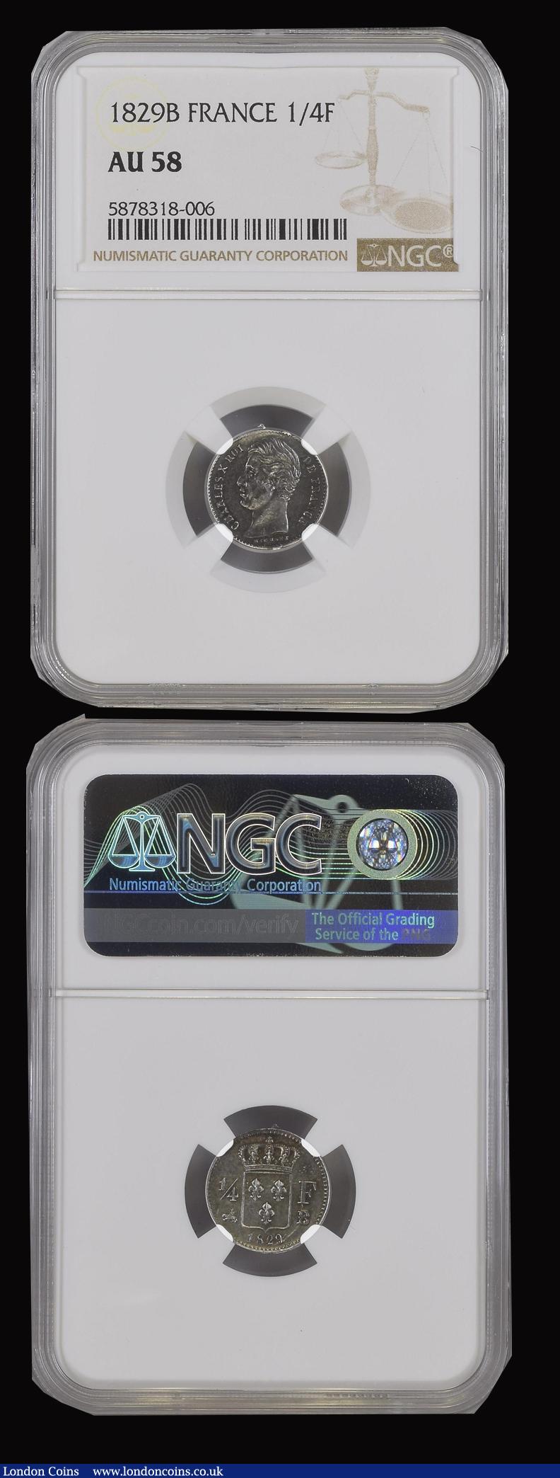 London Coins : A184 : Lot 1158 : France (2) Quarter Franc An13A KM#654.1 in an NGC holder AU Details - Environmental Damage, Quarter ...