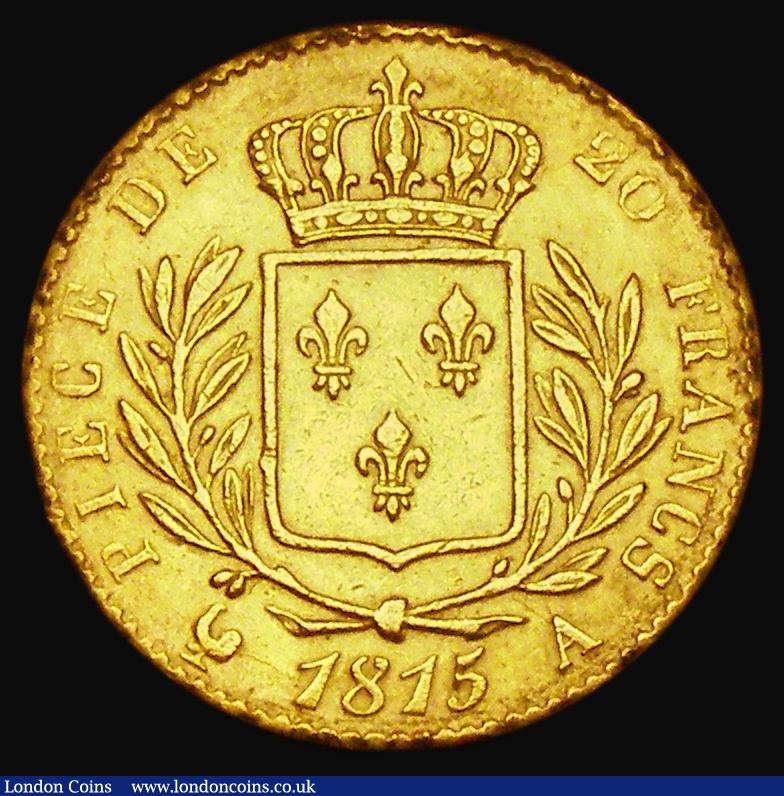 London Coins : A184 : Lot 1160 : France 20 Francs Gold 1815A Paris Mint KM#706.1 Good Fine, Ex-Jewellery