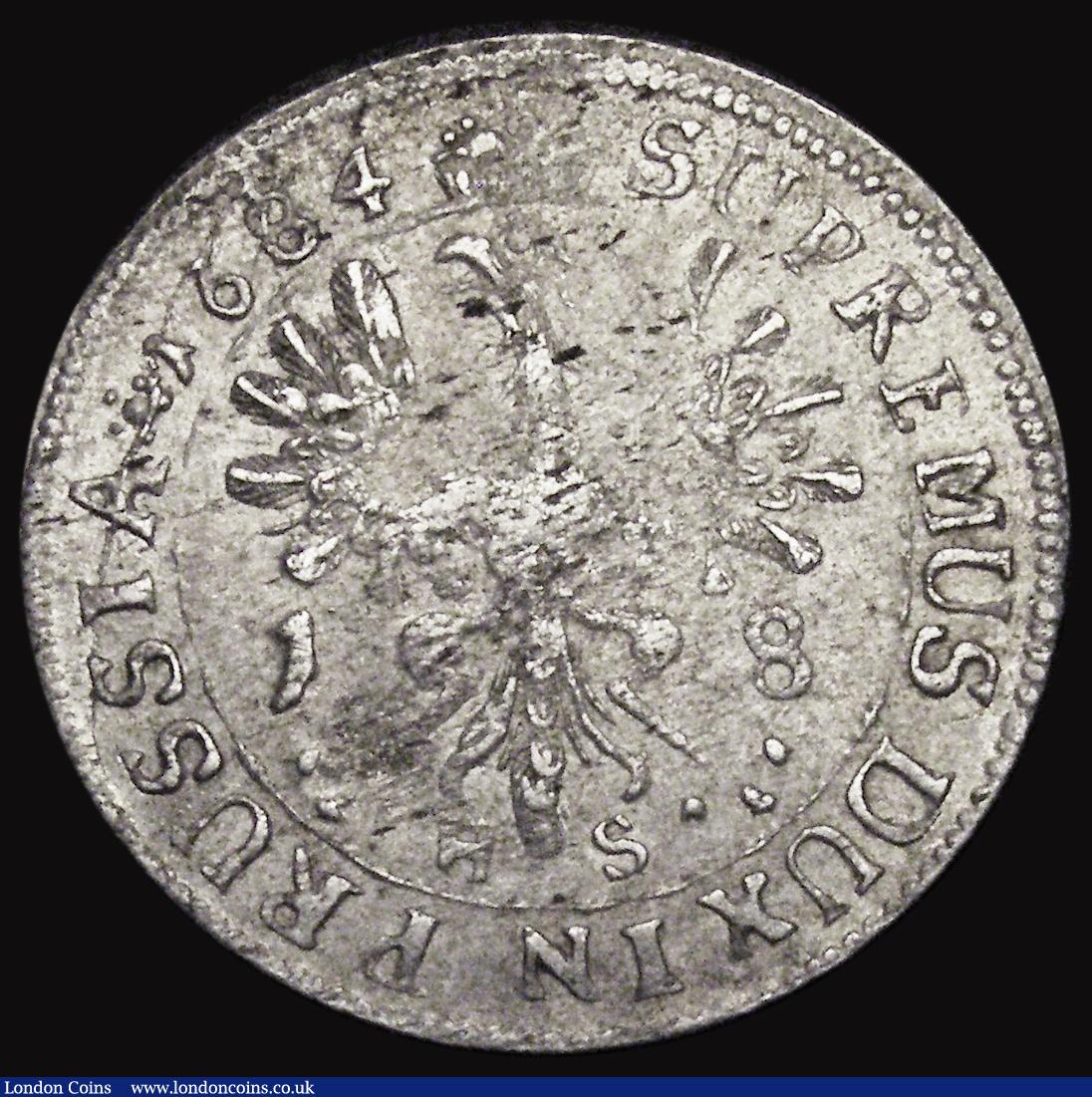 London Coins : A184 : Lot 1186 : German States - Brandenburg-Prussia 18 Groscher (1/5 Thaler) 1684 HS Konigsberg Mint, Smaller bust, ...