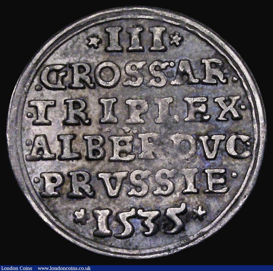 London Coins : A184 : Lot 1188 : German States - Prussia Three Groschen 1535 Albert of Brandenburg, variety with PRVSS in obverse leg...