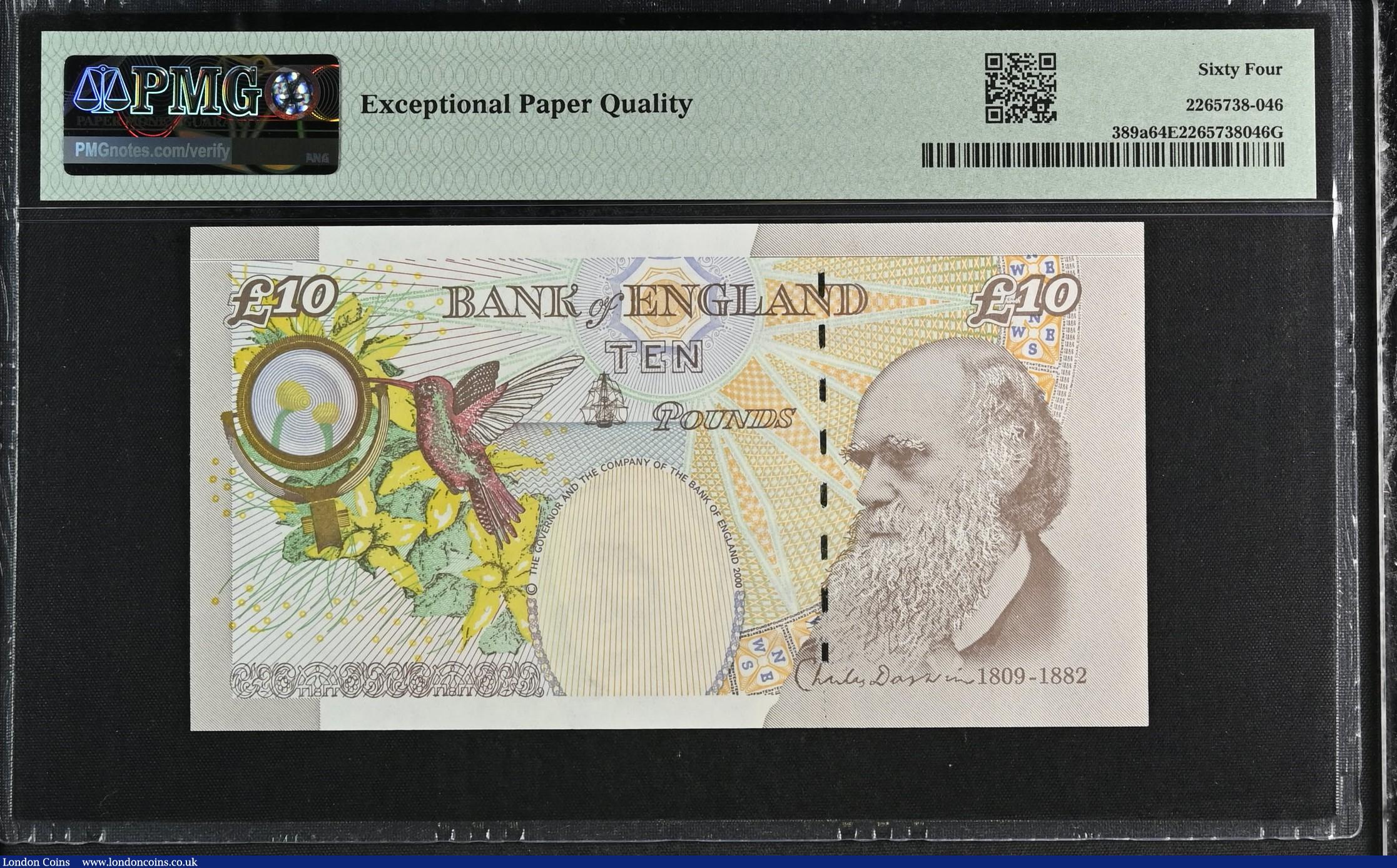 London Coins : A184 : Lot 123 : Ten Pounds Lowther 2000 Charles Darwin THE COMPANY prefix EL17 column sort B388s Choice Uncirculated...