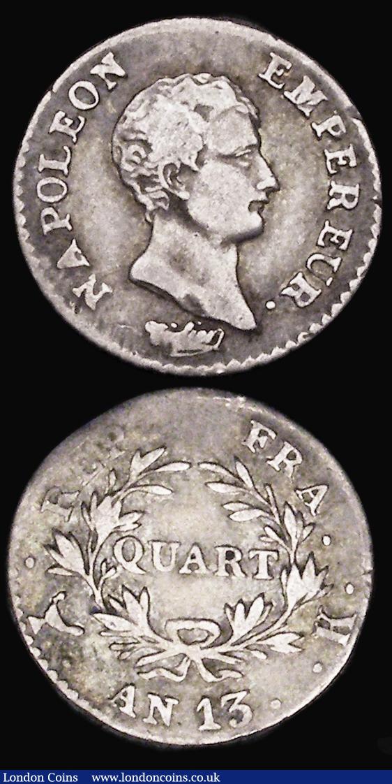 London Coins : A184 : Lot 1260 : Norway 50 Ore 1875 KM#346 VF/GVF, a scarce two-year type, France Quarter Franc An 13K Bordeaux Mint,...