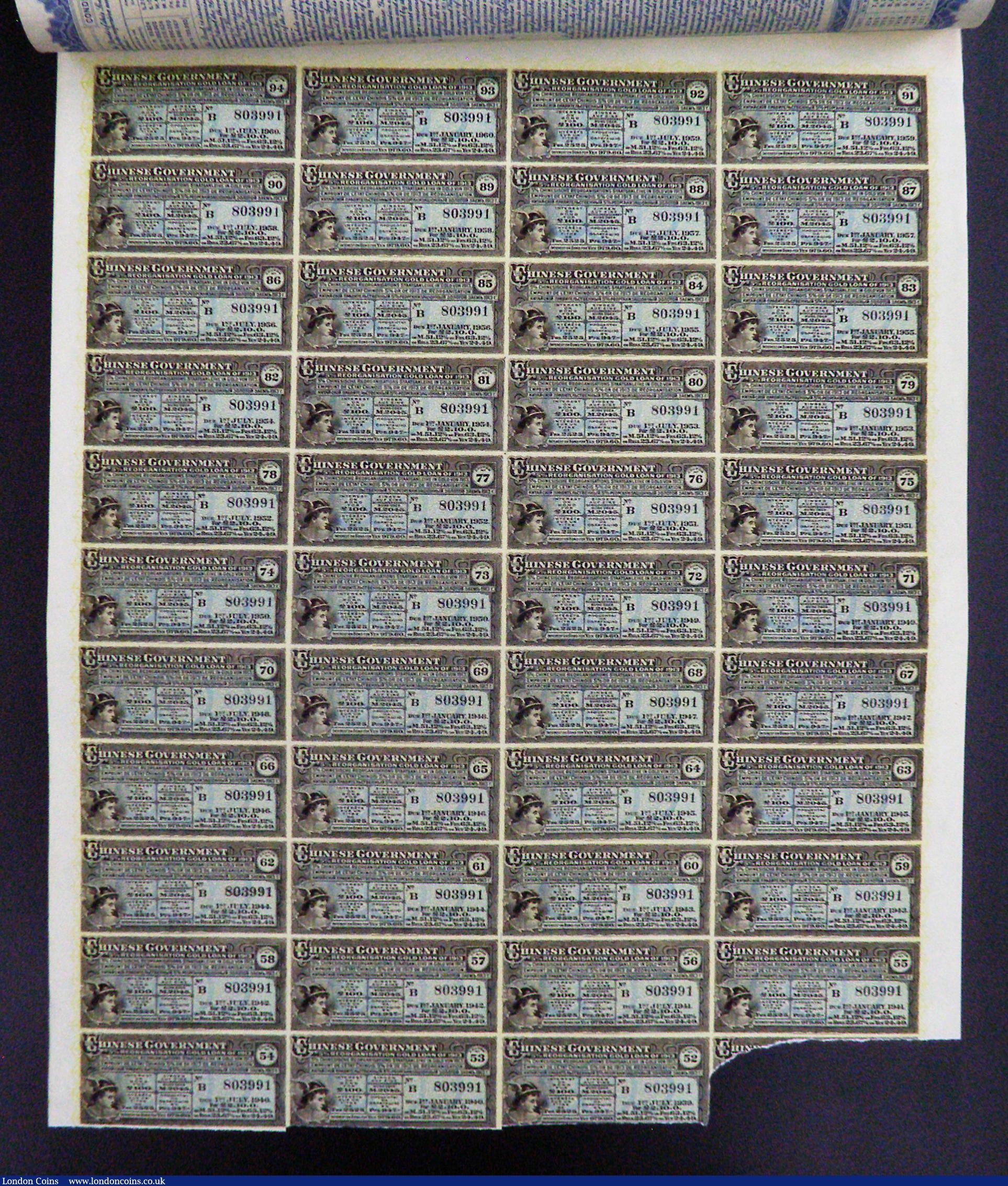 London Coins : A184 : Lot 13 : China, Chinese Government 1913 Reorganisation 5% Gold Loan, Bond for £100, Hong Kong and Shang...