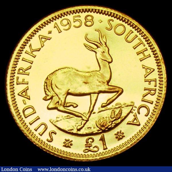 South Africa Pound 1958 Gold Proof KM#54 UNC to nFDC with some minor contact marks, retaining practically full lustre, Rare with only 515 minted : World Coins : Auction 184 : Lot 1319