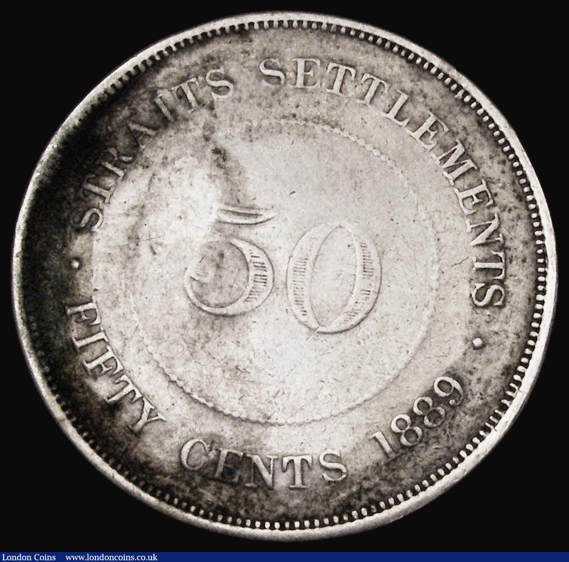 London Coins : A184 : Lot 1333 : Straits Settlements 50 Cents 1889 KM#13 Near Fine/VG for wear, the obverse with scratches, the rever...