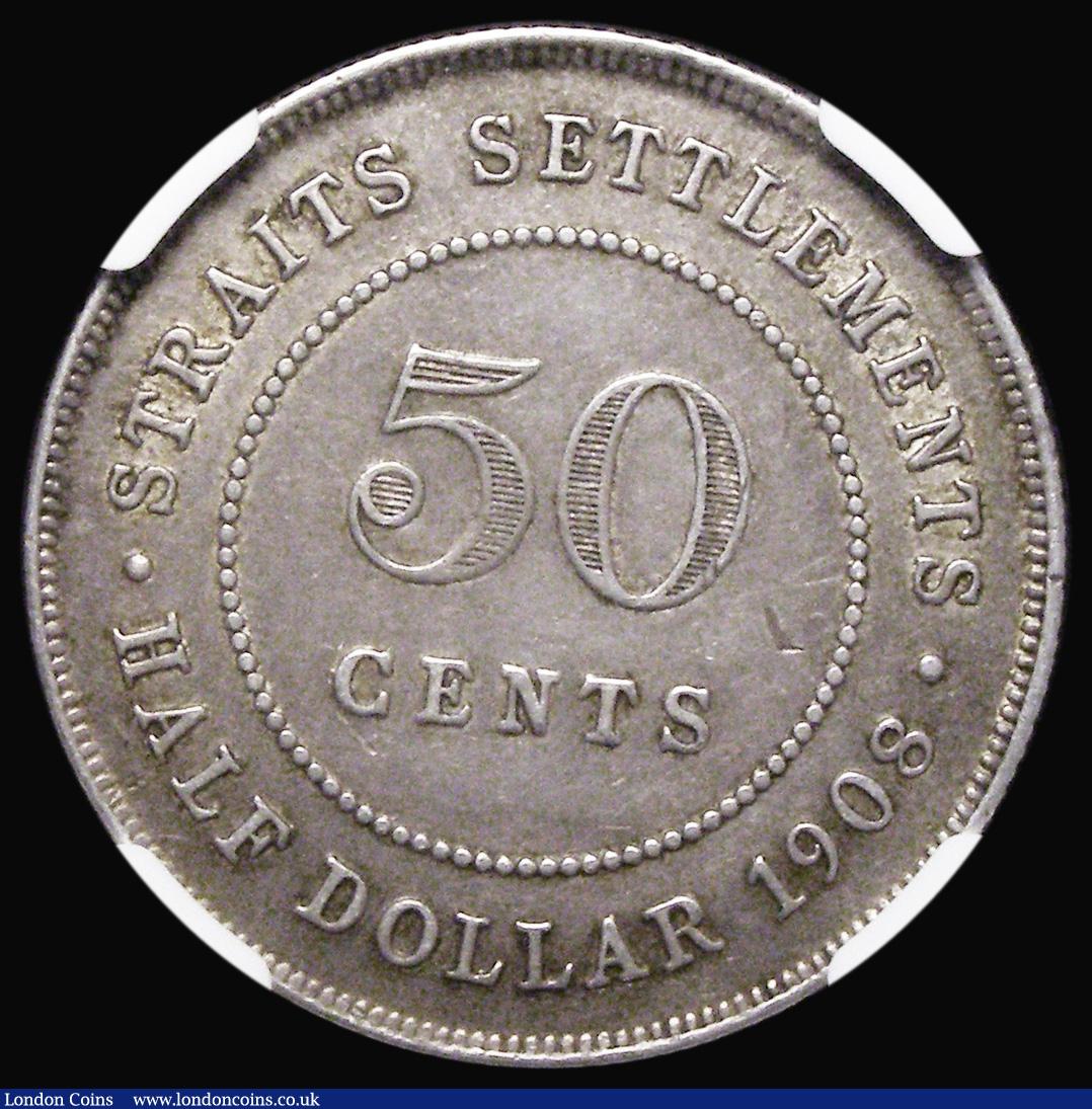 London Coins : A184 : Lot 1334 : Straits Settlements 50 Cents 1908 KM#24 in an NGC holder and graded XF45