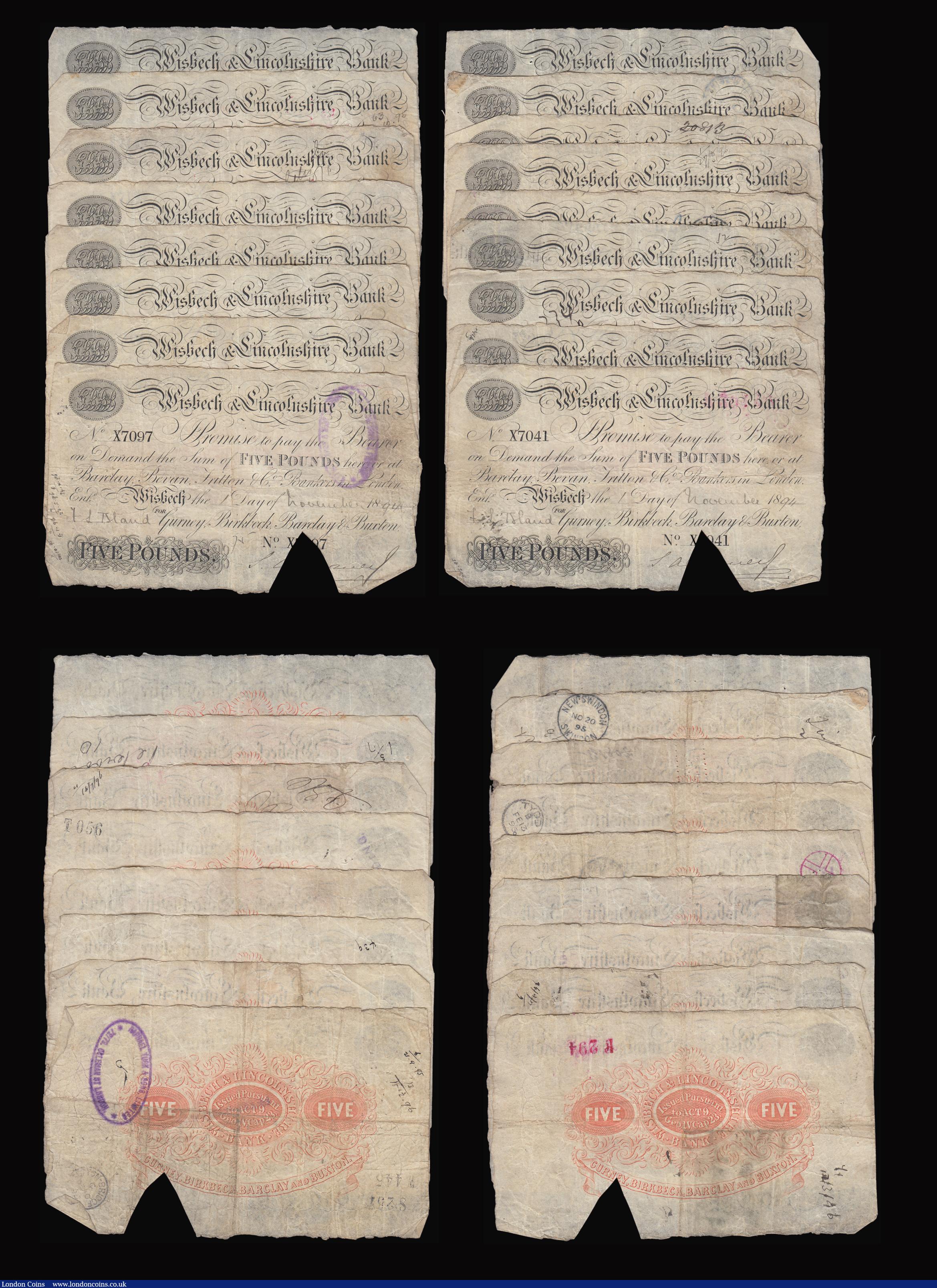 London Coins : A184 : Lot 138 : Wisbech & Lincolnshire Bank £5 issued 1894 for Gurney, Birkbeck, Barclay & Buxton, Out...