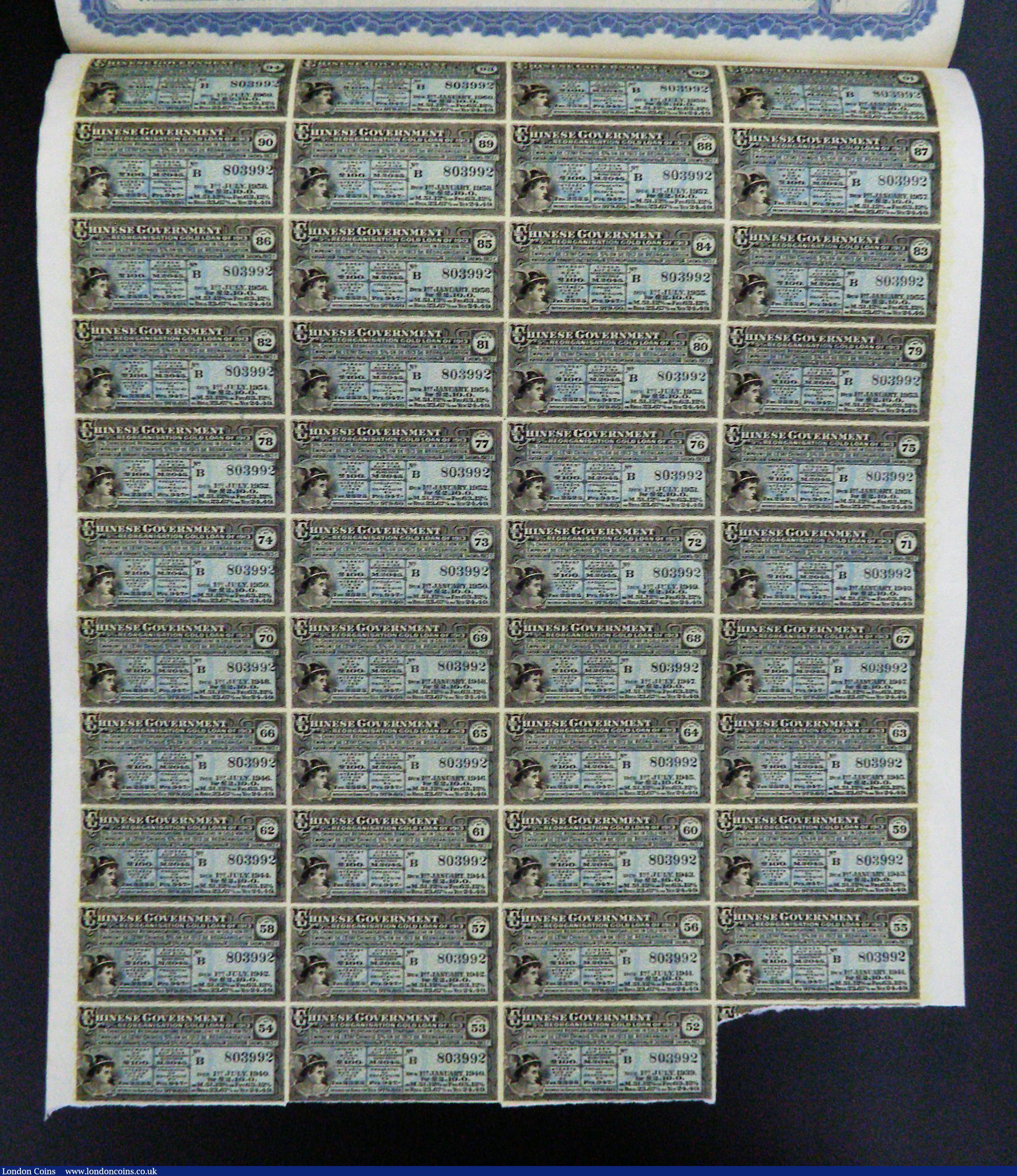 London Coins : A184 : Lot 14 : China, Chinese Government 1913 Reorganisation 5% Gold Loan, Bond for £100, Hong Kong and Shang...