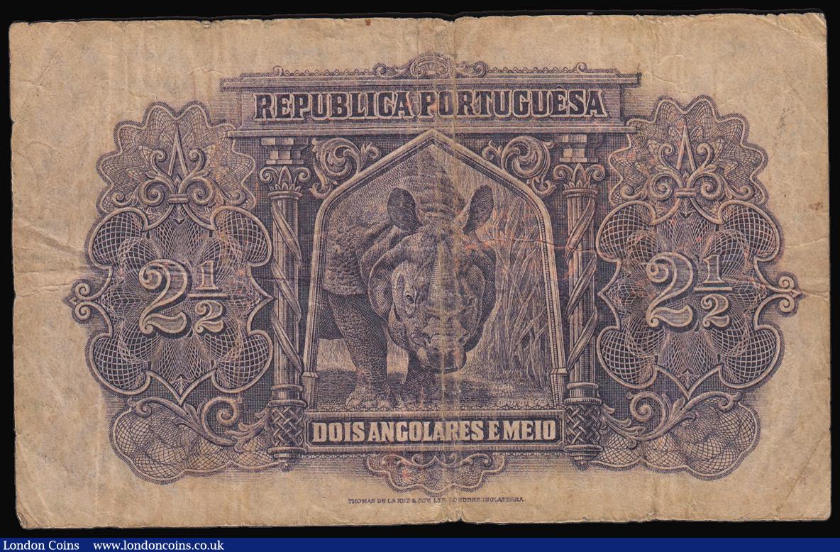 London Coins : A184 : Lot 140 : Angola 2-1/2 Angolares dated 1926 series Ah 047240, Rhino on reverse, Pick 66, collectable Very Good...