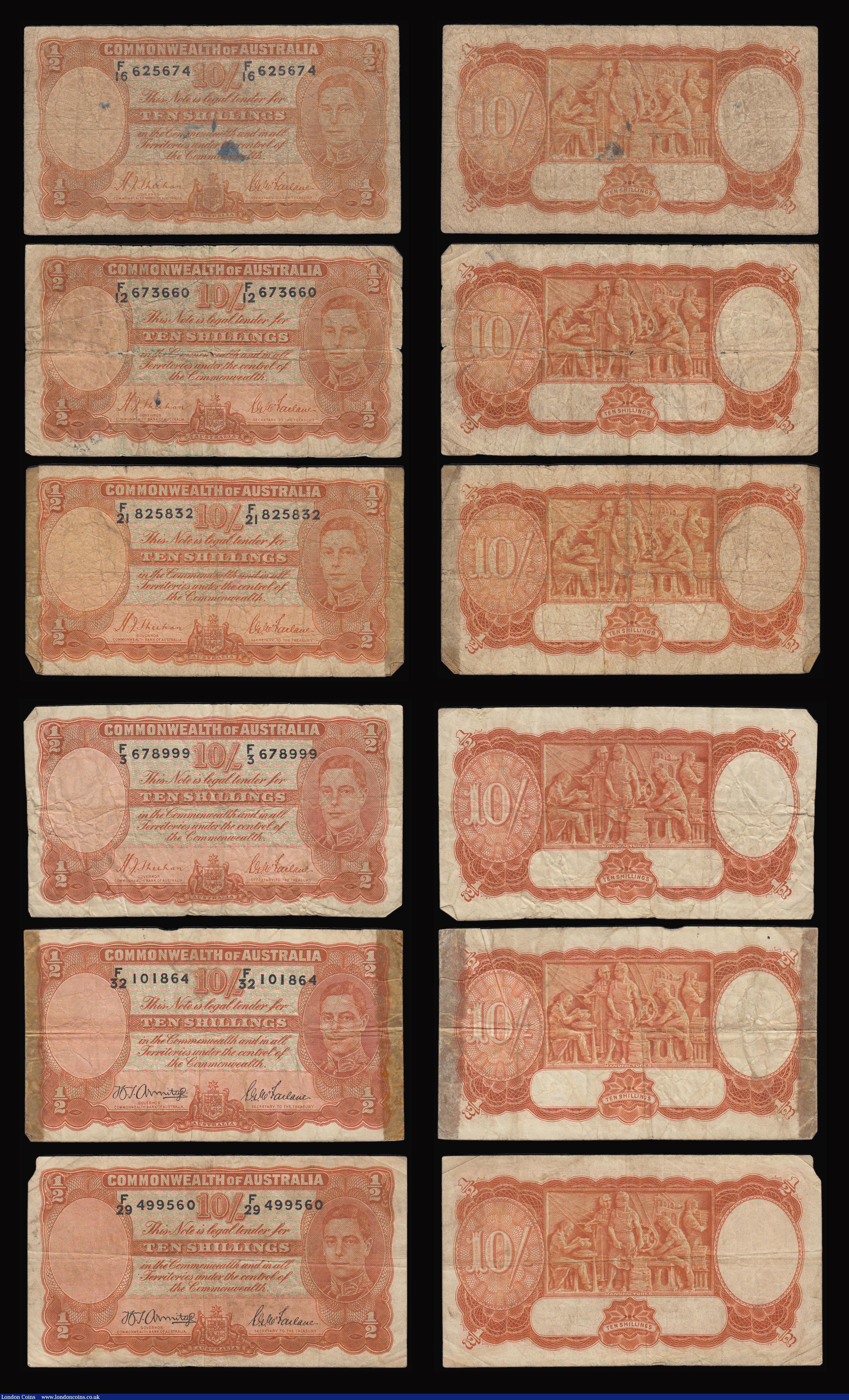 London Coins : A184 : Lot 142 : Australia (14) with all bar 1 being George VI portrait issues 10 Shillings orange Pick 25 (5) 1 Poun...