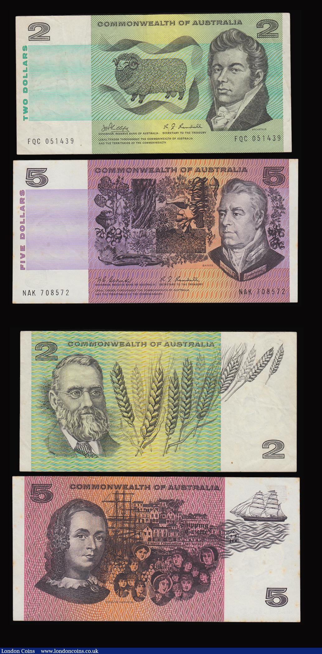 London Coins : A184 : Lot 143 : Australia (7) $2 P38c VF, $5 P39b EF, $10 (3) P40b,c and d, Fine, $20 P41a and b Fine