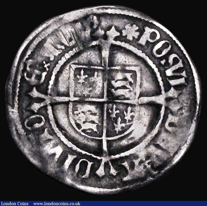 London Coins : A184 : Lot 1434 : Halfgroat Henry VIII First Coinage, Canterbury Mint, Archbishop Warham, No marks by shield, Reverse ...