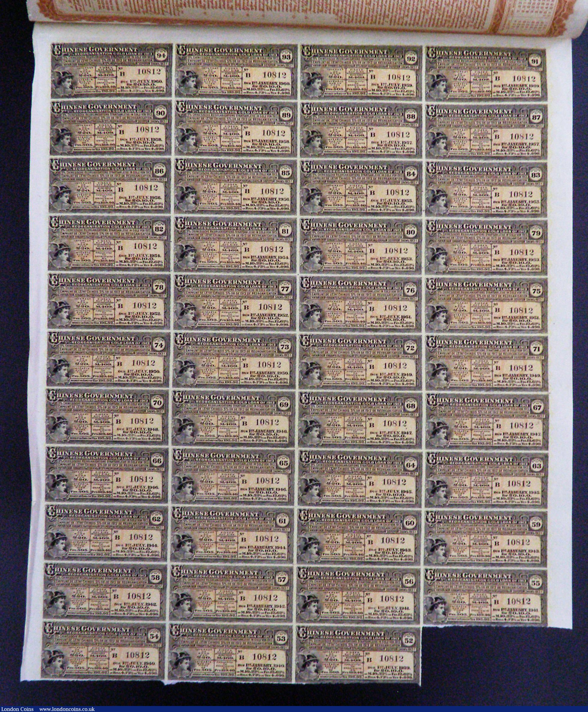 London Coins : A184 : Lot 15 : China, Chinese Government 1913 Reorganisation 5% Gold Loan, Bond for £20, Hong Kong and Shangh...