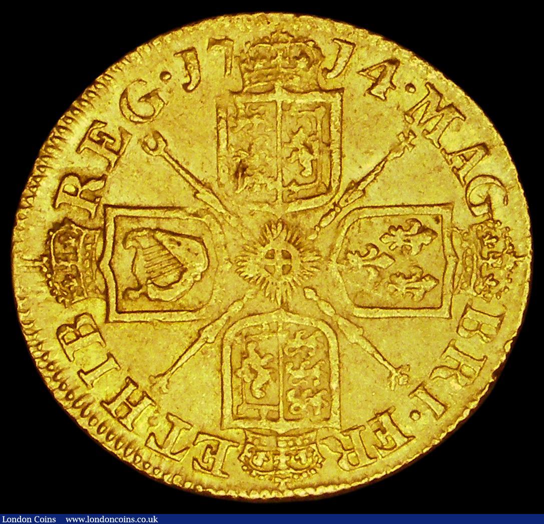 London Coins : A184 : Lot 1659 : Guinea 1714 Queen Anne S.3574 VF the obverse with some very light haymarking and an edge nick, the r...