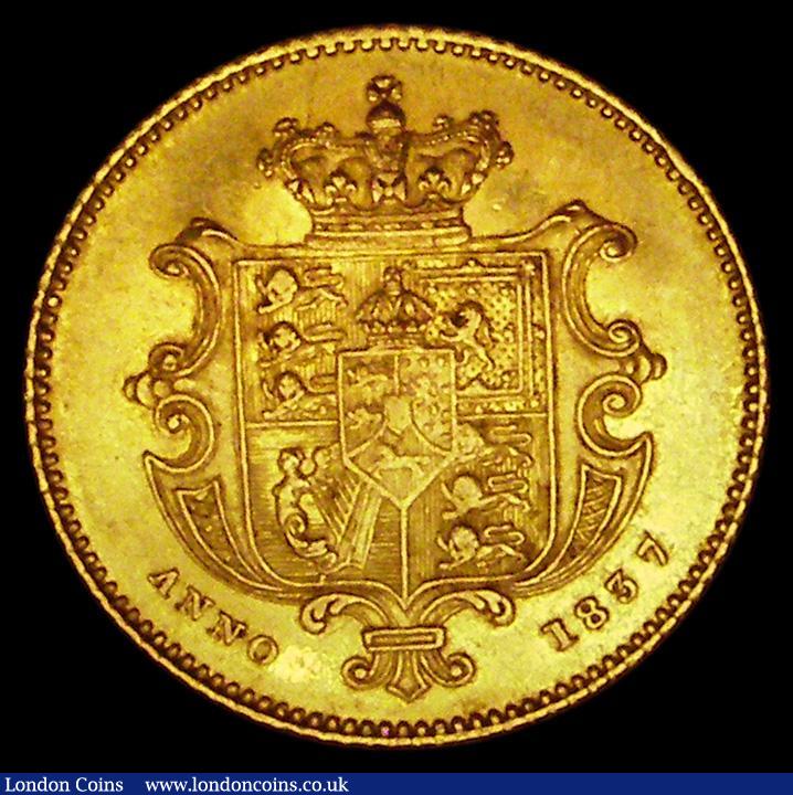London Coins : A184 : Lot 1695 : Half Sovereign 1837 Marsh 413, S.3831 GVF/VF lightly cleaned with a gentle edge bruise, the obverse ...