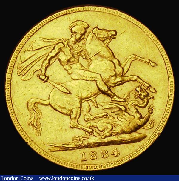Sovereign 1884 George and the Dragon, Horse with short tail, W.W. complete on truncation, Small B.P. ,Marsh 92A, S.3856F Good Fine/NVF : English Coins : Auction 184 : Lot 2055