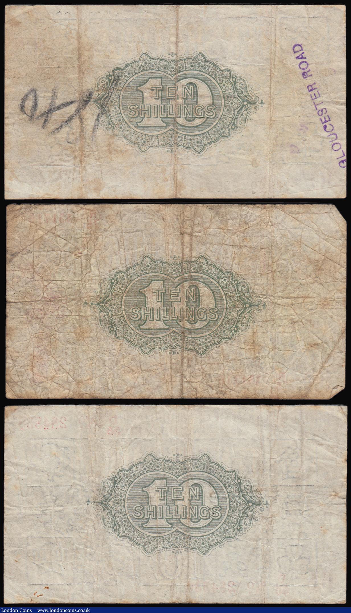 London Coins : A184 : Lot 21 : Ten Shillings Treasury (3) Bradbury A/14 936996, Warren Fisher D/35 284830 and R/76 331716 VG-Fine 