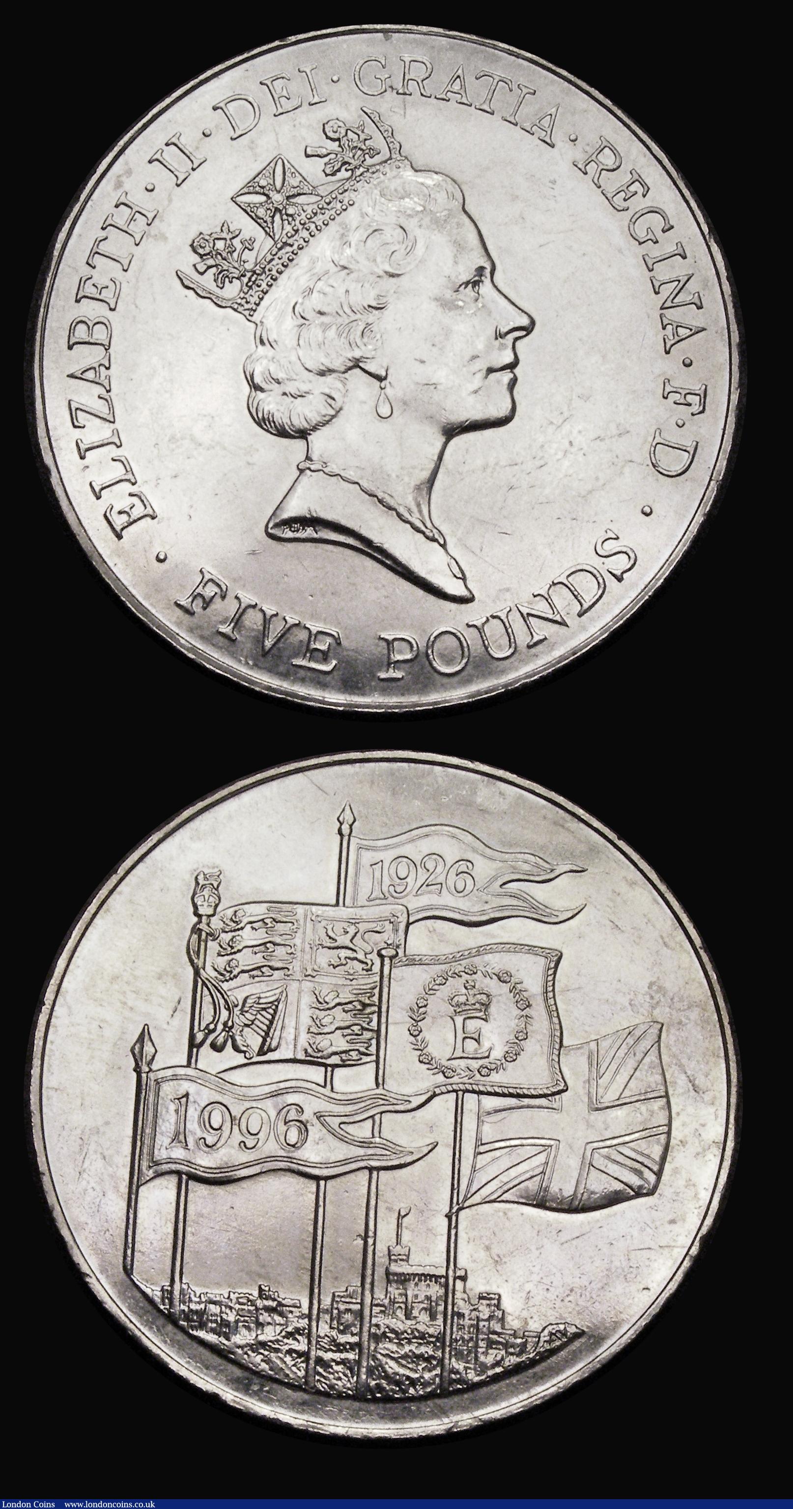 London Coins : A184 : Lot 2167 : Sovereign 1980 Marsh 311, S.SC1 Lustrous UNC, Five Pound Crown 1996 Queen Elizabeth II 70th Birthday...