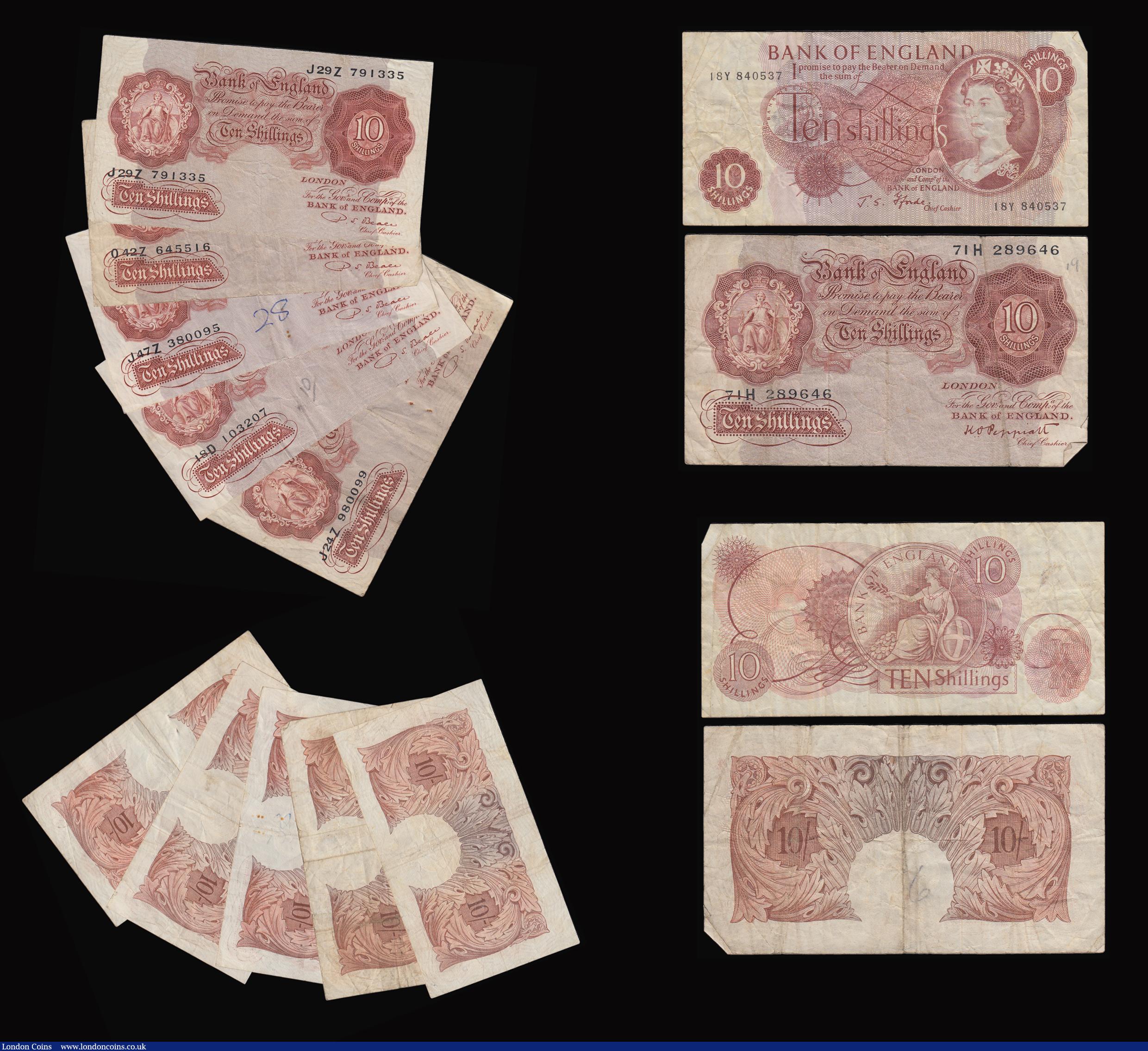 London Coins : A184 : Lot 22 : Ten Shillings Warren Fisher (1) Peppiatt Mauve (4), Britannia Seated Left Peppiatt, Beale and O'...