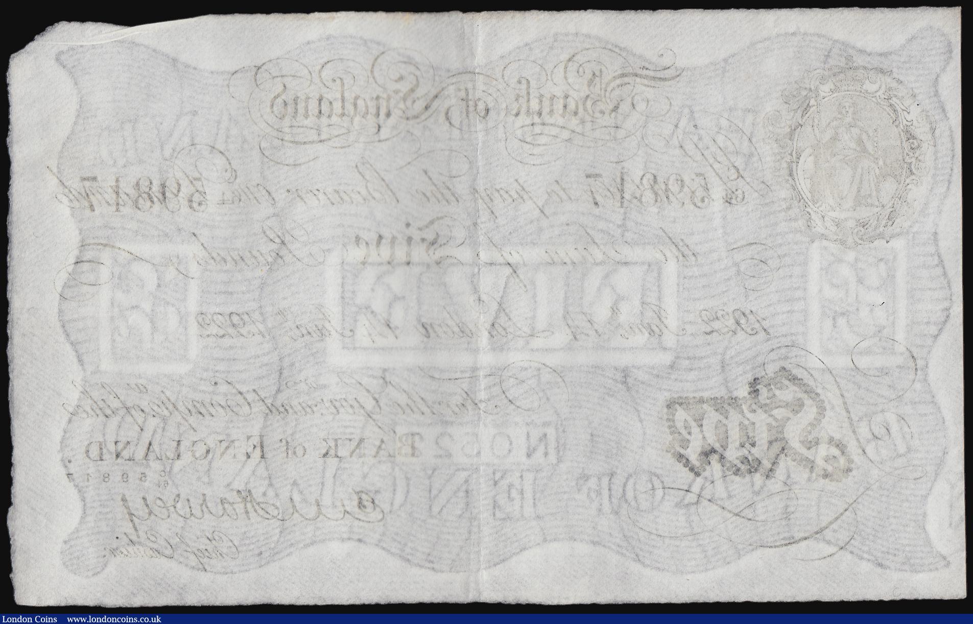 London Coins : A184 : Lot 24 : Five Pounds Harvey white B209a dated 14th Jan 1922 London series C/64 59817, Pick312a, pleasing and ...