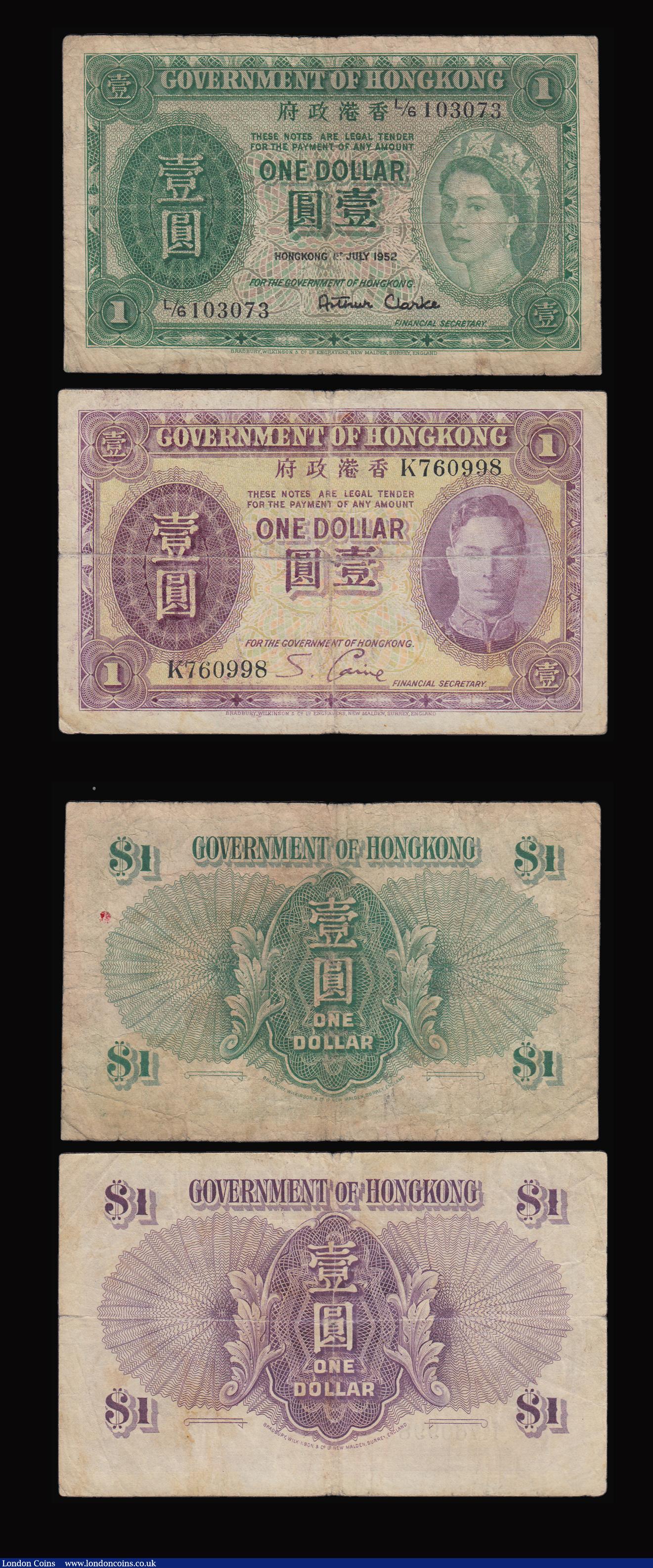 London Coins : A184 : Lot 244 : Hong Kong Government of Hong Kong 1 Dollar (4) George VI Pick 324 VG, QE II Pick 324A 1.7.1952 VG, 1...