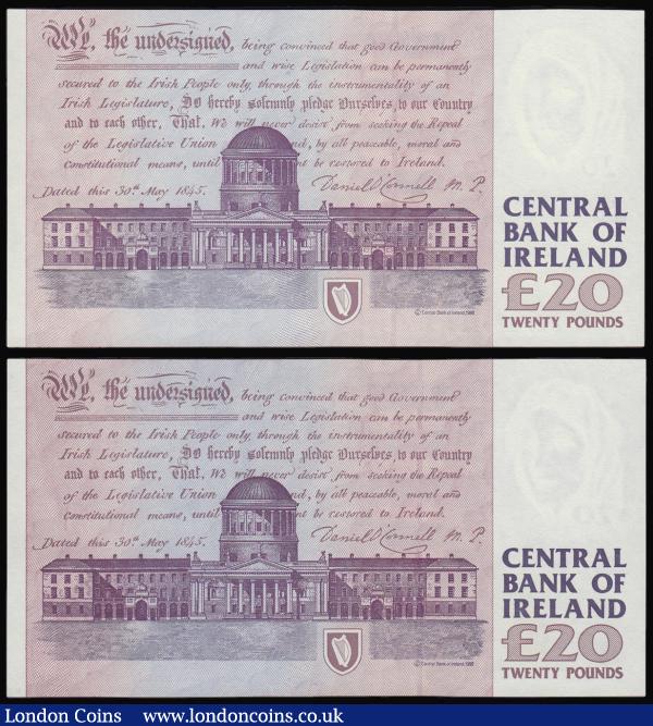 Ireland Republic of Central 20 Pounds (2) obverse  Daniel O'Connell  and reverse The Four Courts, Dublin  Pick 77 Both in UNC  : World Banknotes : Auction 184 : Lot 274