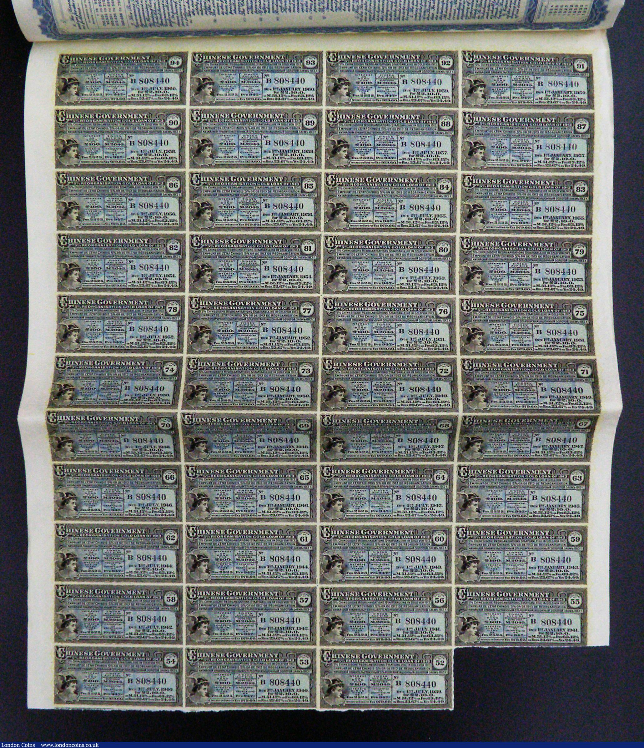 London Coins : A184 : Lot 3 : China, Chinese Government 1913 Reorganisation 5% Gold Loan, Bond for £100, Hong Kong and Shang...